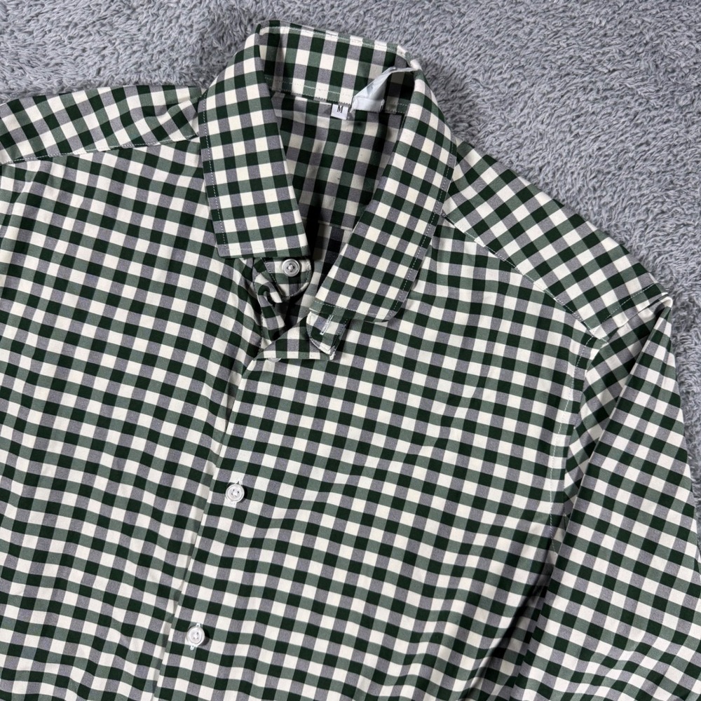 State and Liberty Gingham Check Green Button Shirt Mens Medium Performance Stret